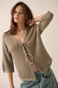 Coastal Breeze Crochet Knit Tie-Front Shirt - ShopPromesa