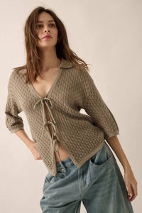 Coastal Breeze Crochet Knit Tie-Front Shirt - ShopPromesa