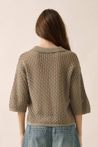 Coastal Breeze Crochet Knit Tie-Front Shirt - ShopPromesa