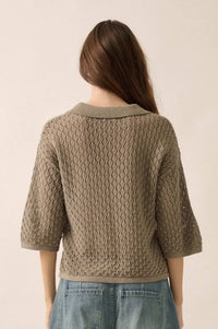 Coastal Breeze Crochet Knit Tie-Front Shirt - ShopPromesa