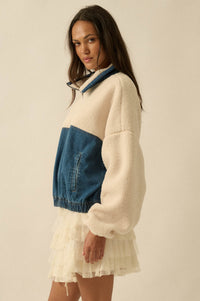 Living Life Denim and Fleece Half-Zip Pullover - ShopPromesa