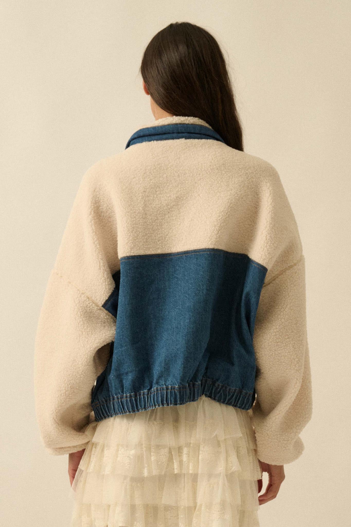 Living Life Denim and Fleece Half-Zip Pullover