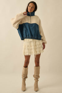 Living Life Denim and Fleece Half-Zip Pullover - ShopPromesa