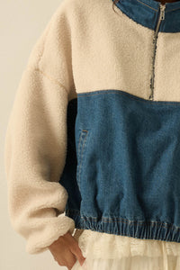 Living Life Denim and Fleece Half-Zip Pullover - ShopPromesa