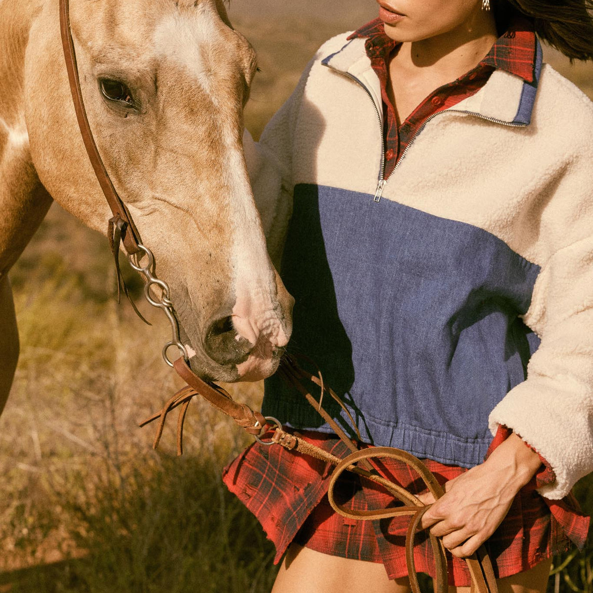 Living Life Denim and Fleece Half-Zip Pullover