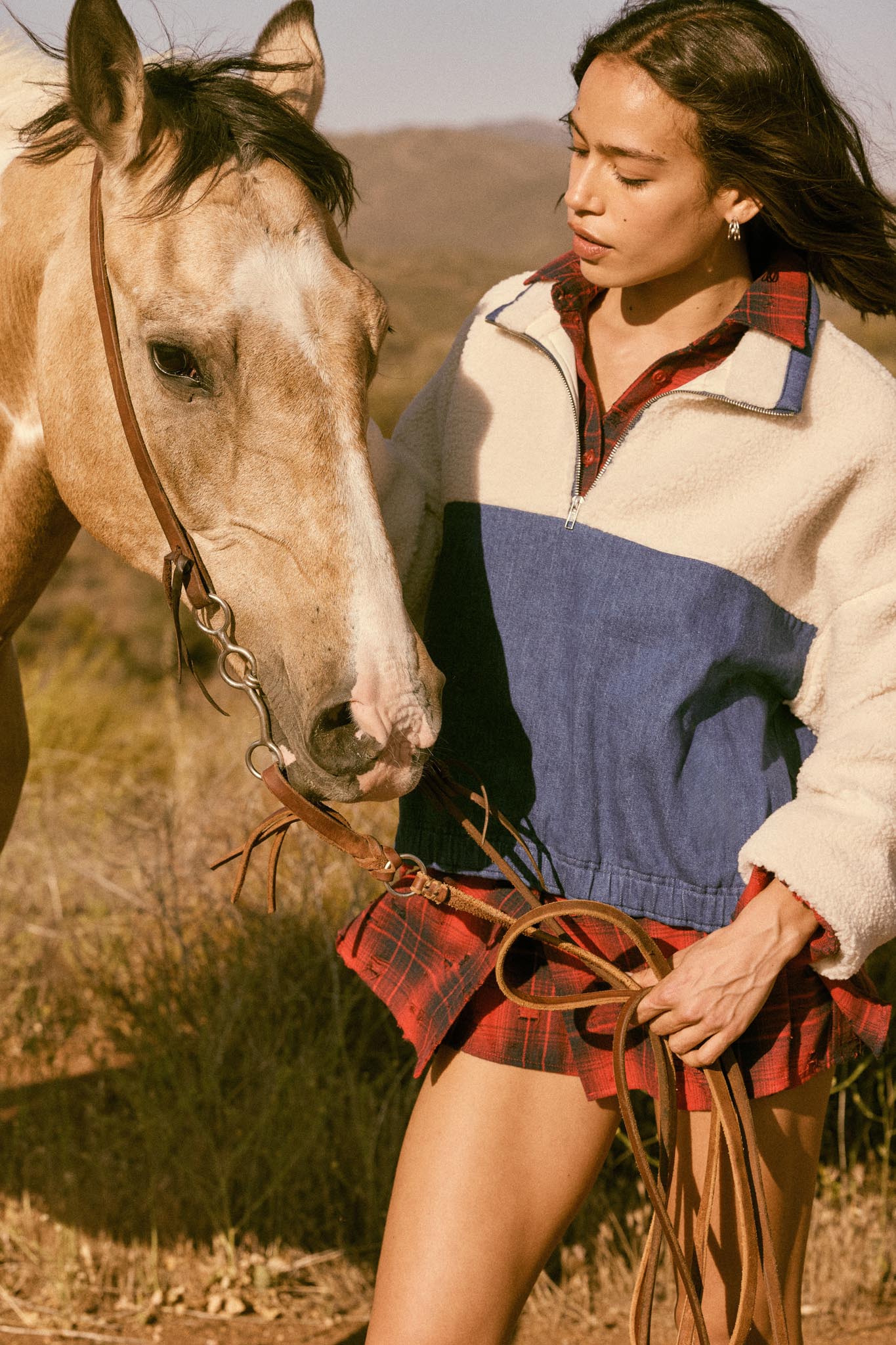 Living Life Denim and Fleece Half-Zip Pullover