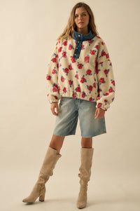 Winter Roses Floral Fleece Half-Zip Pullover - ShopPromesa