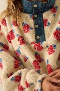 Winter Roses Floral Fleece Half-Zip Pullover - ShopPromesa