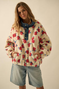Winter Roses Floral Fleece Half-Zip Pullover - ShopPromesa