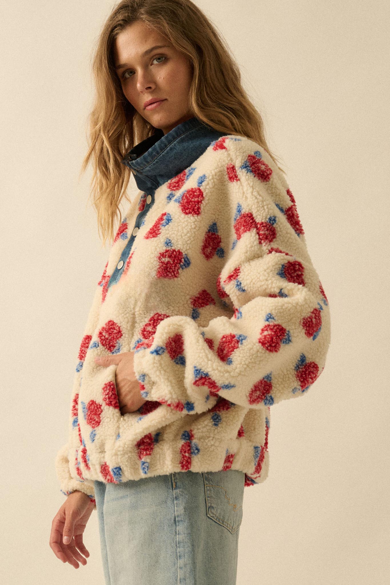 Winter Roses Floral Fleece Half-Zip Pullover - ShopPromesa