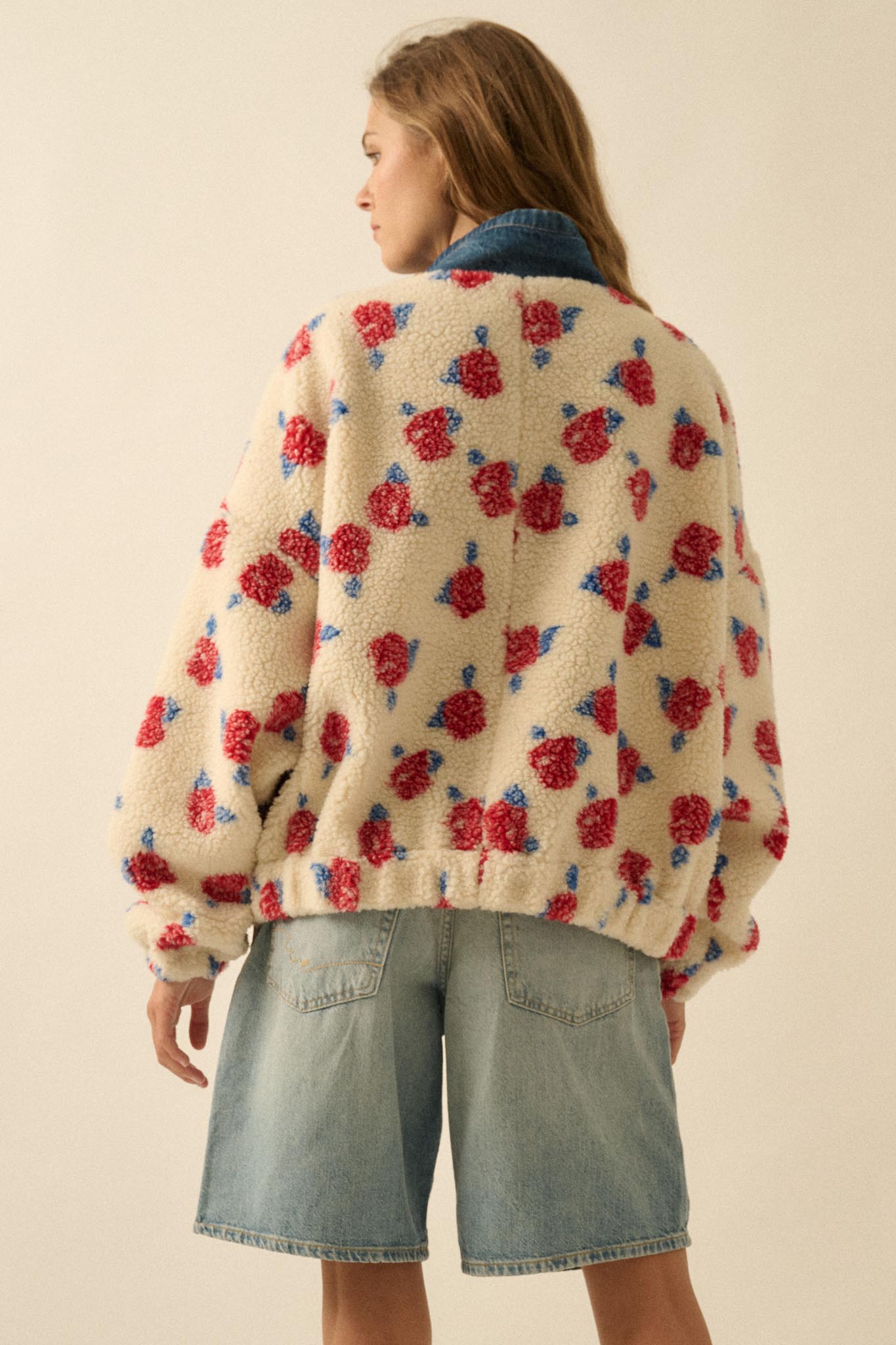 Winter Roses Floral Fleece Half-Zip Pullover - ShopPromesa