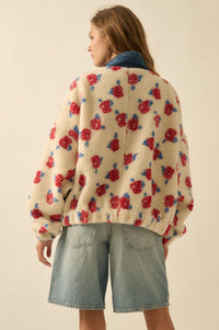 Winter Roses Floral Fleece Half-Zip Pullover - ShopPromesa