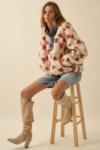 Winter Roses Floral Fleece Half-Zip Pullover - ShopPromesa