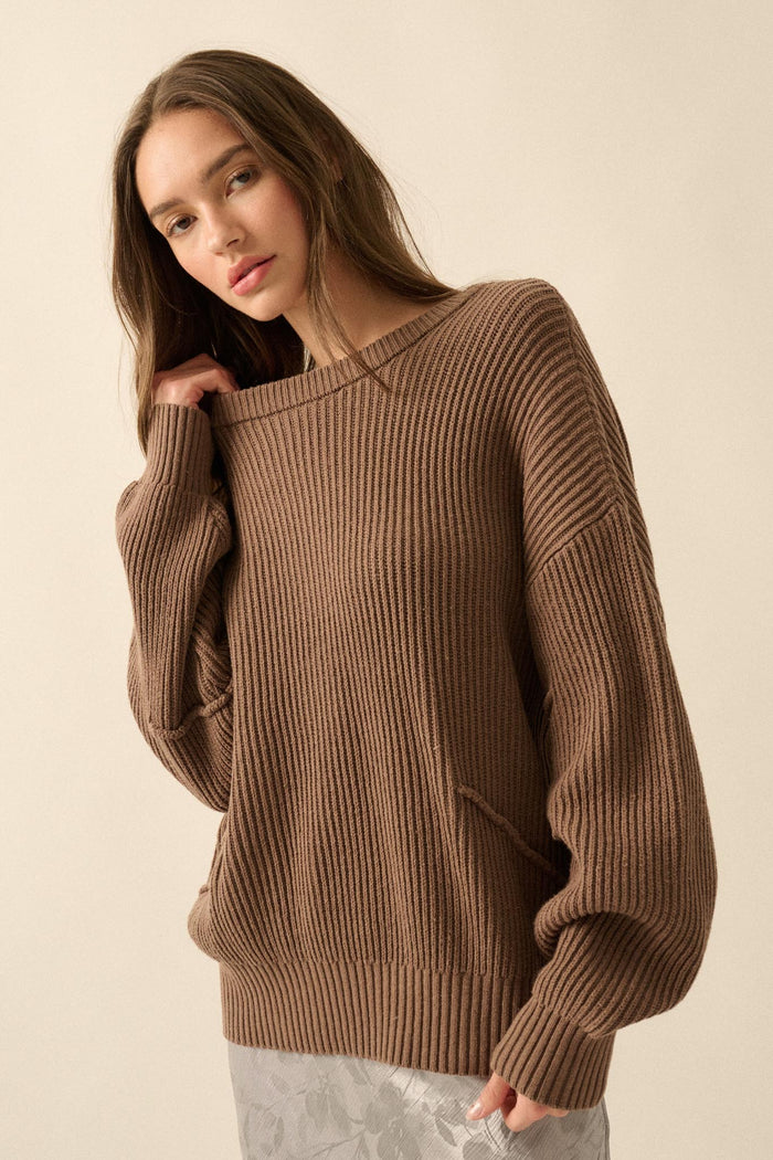 Peaceful Mood Ribbed Knit Exposed-Seam Sweater - ShopPromesa
