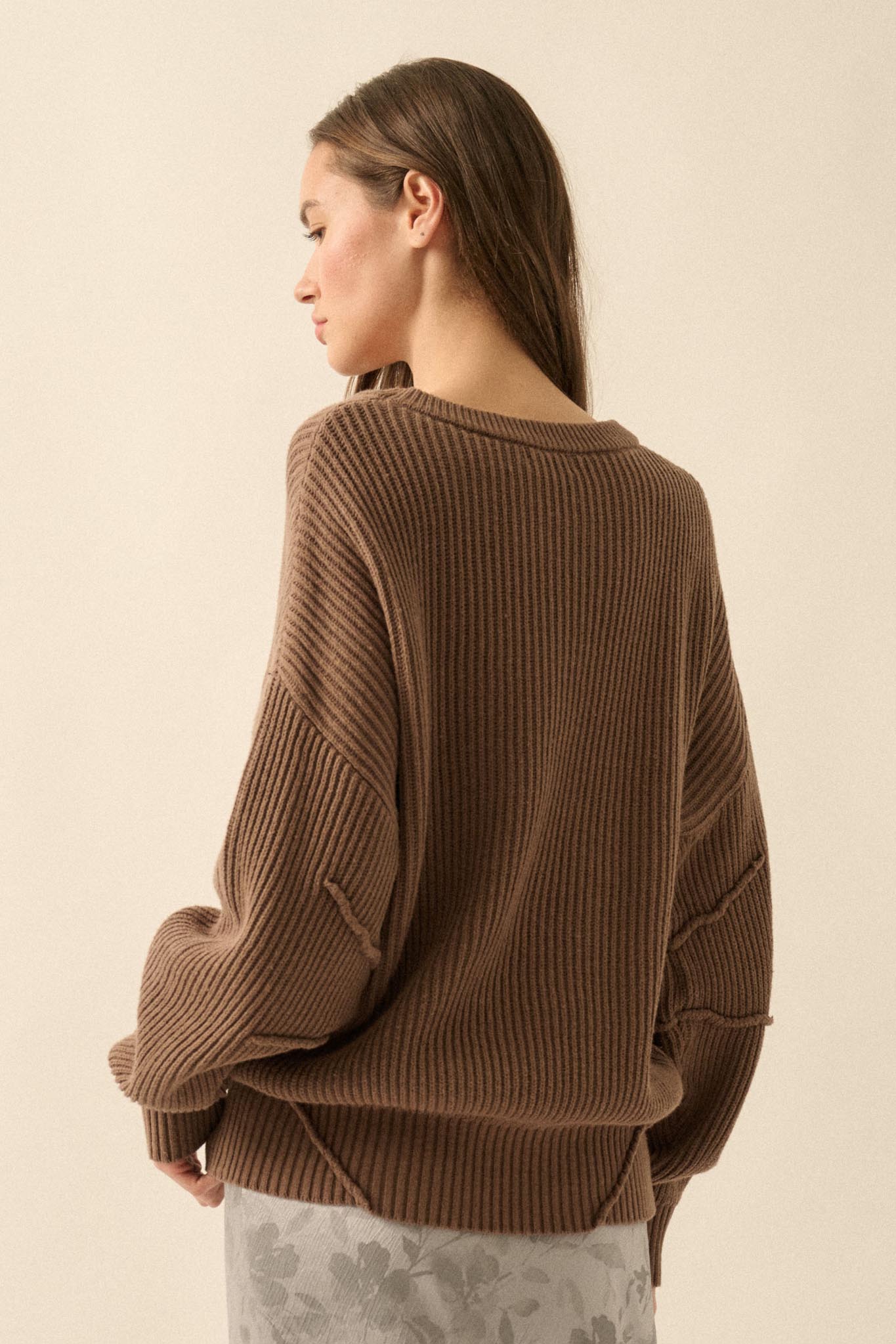 Peaceful Mood Ribbed Knit Exposed-Seam Sweater - ShopPromesa