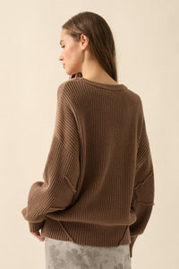 Peaceful Mood Ribbed Knit Exposed-Seam Sweater - ShopPromesa