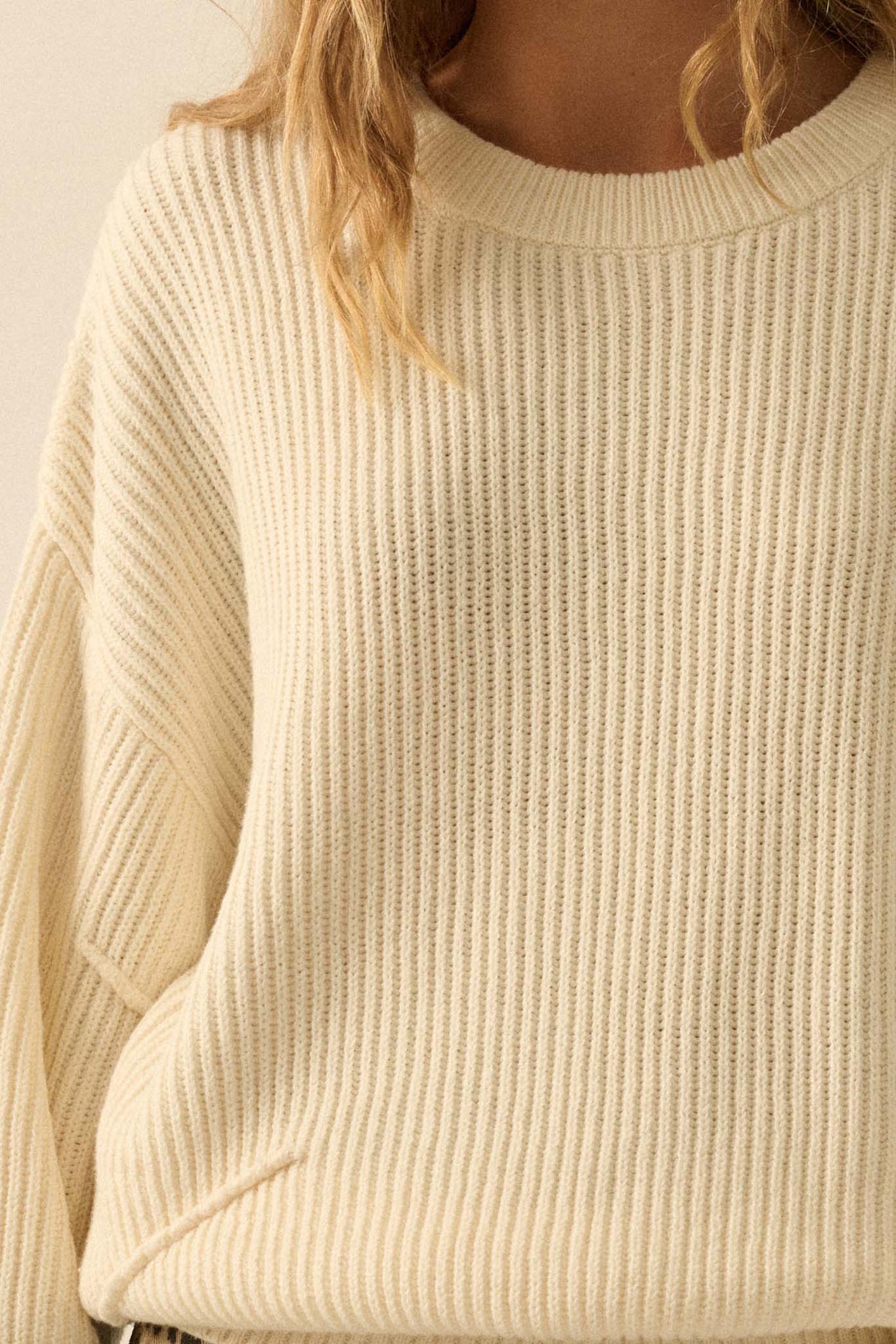 Peaceful Mood Ribbed Knit Exposed-Seam Sweater - ShopPromesa