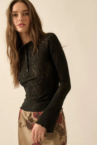 Casual Grace Floral Lace Raglan Henley Top - ShopPromesa