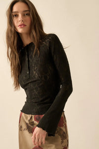 Casual Grace Floral Lace Raglan Henley Top - ShopPromesa