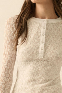 Casual Grace Floral Lace Raglan Henley Top - ShopPromesa