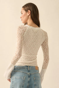Casual Grace Floral Lace Raglan Henley Top - ShopPromesa