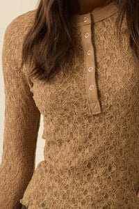 Casual Grace Floral Lace Raglan Henley Top - ShopPromesa