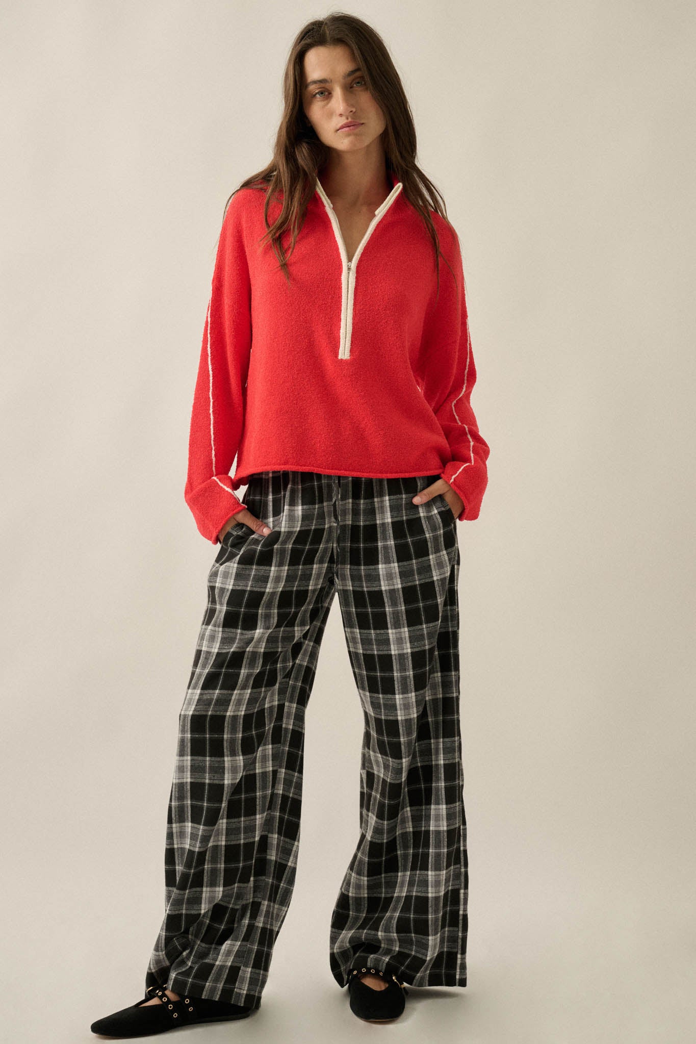 Promise the Label Textured Knit Half-Zip Sweater