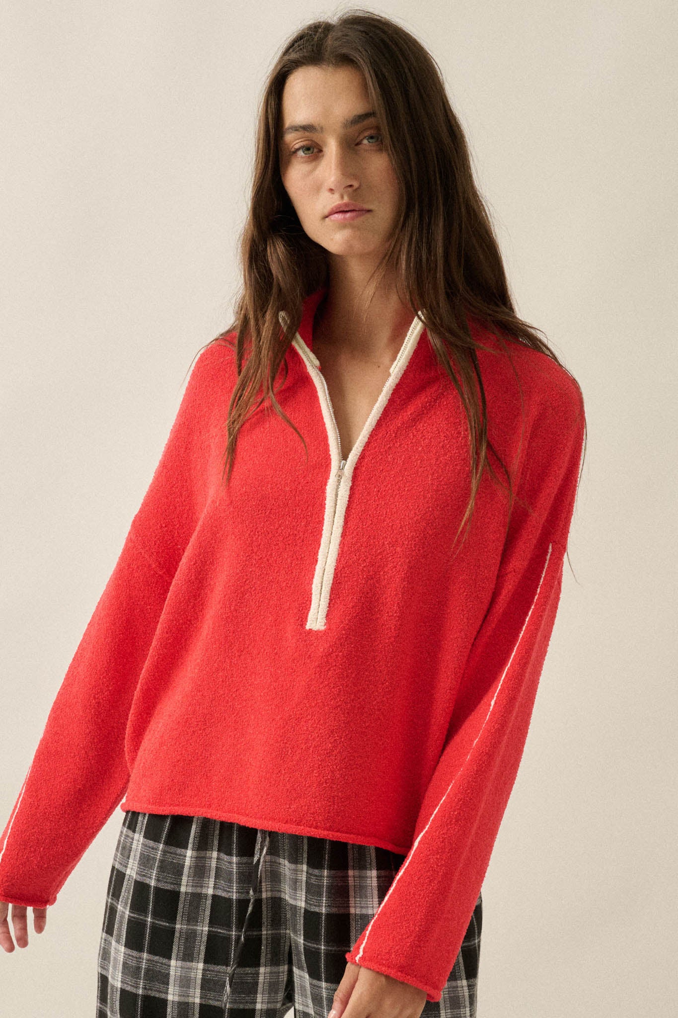 Promise the Label Textured Knit Half-Zip Sweater