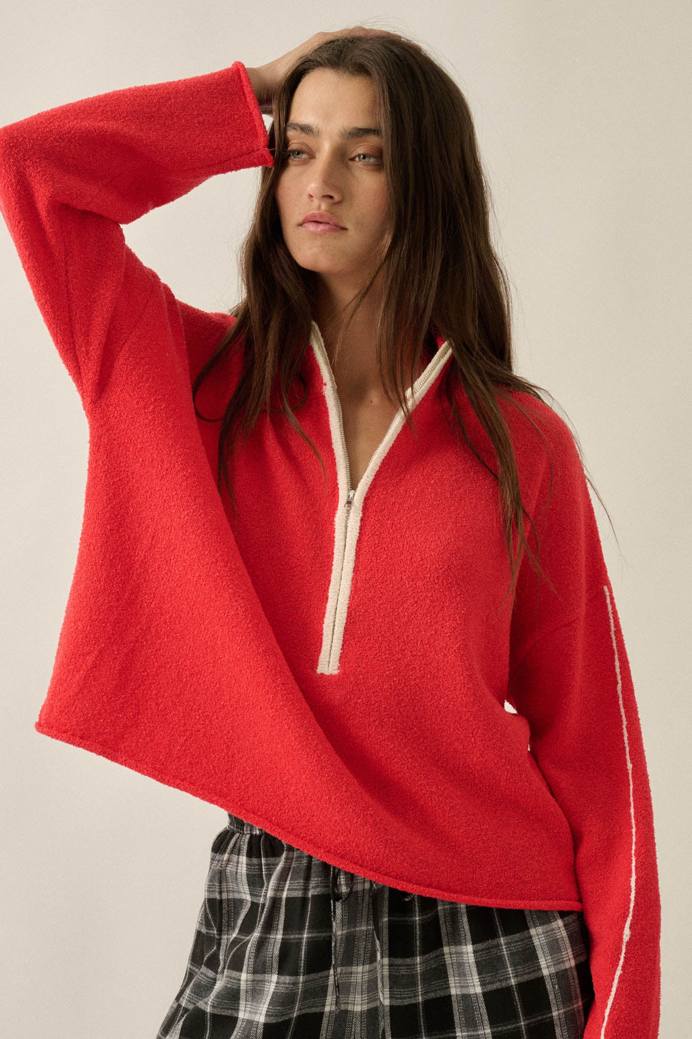 Promise the Label Textured Knit Half-Zip Sweater