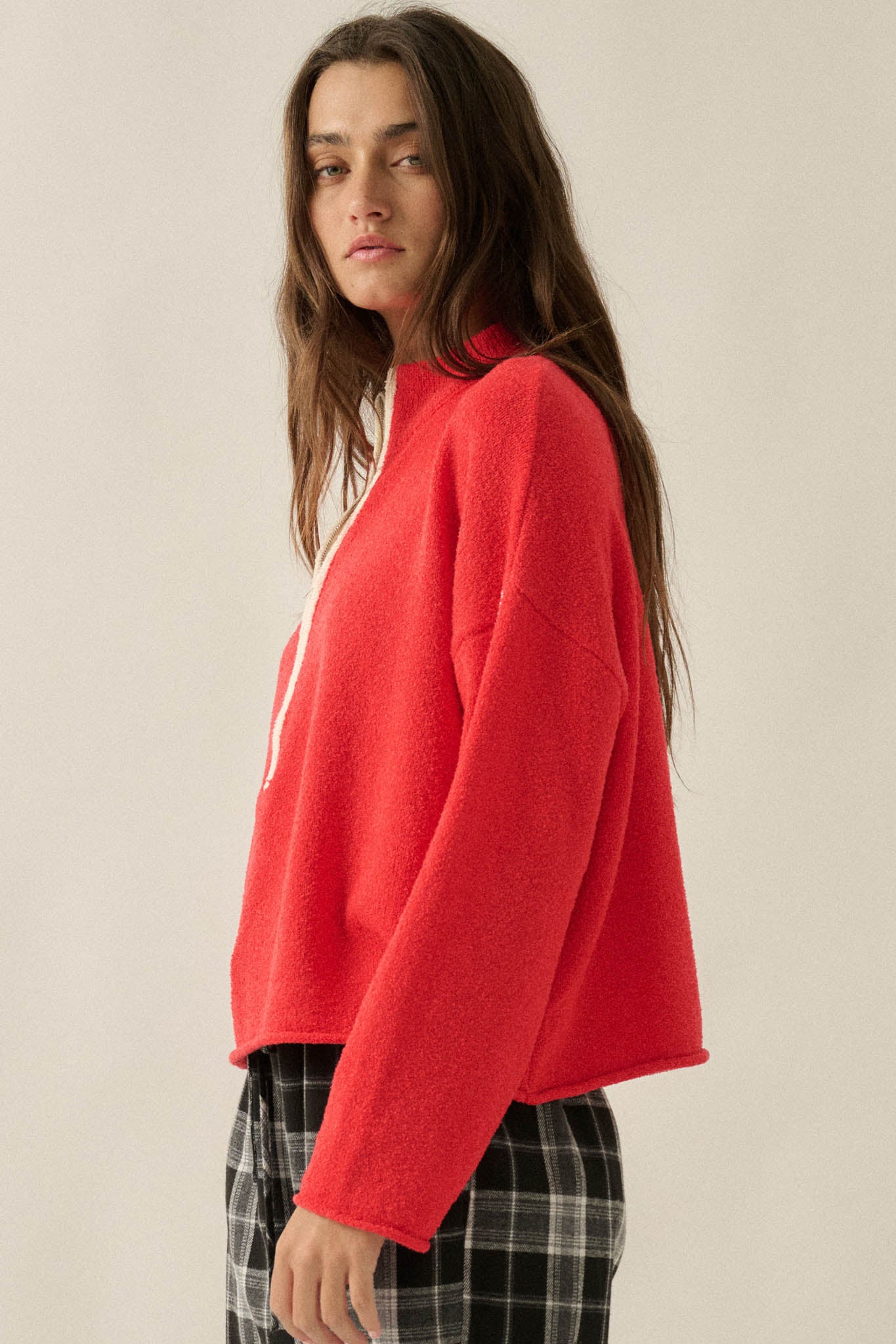 Promise the Label Textured Knit Half-Zip Sweater