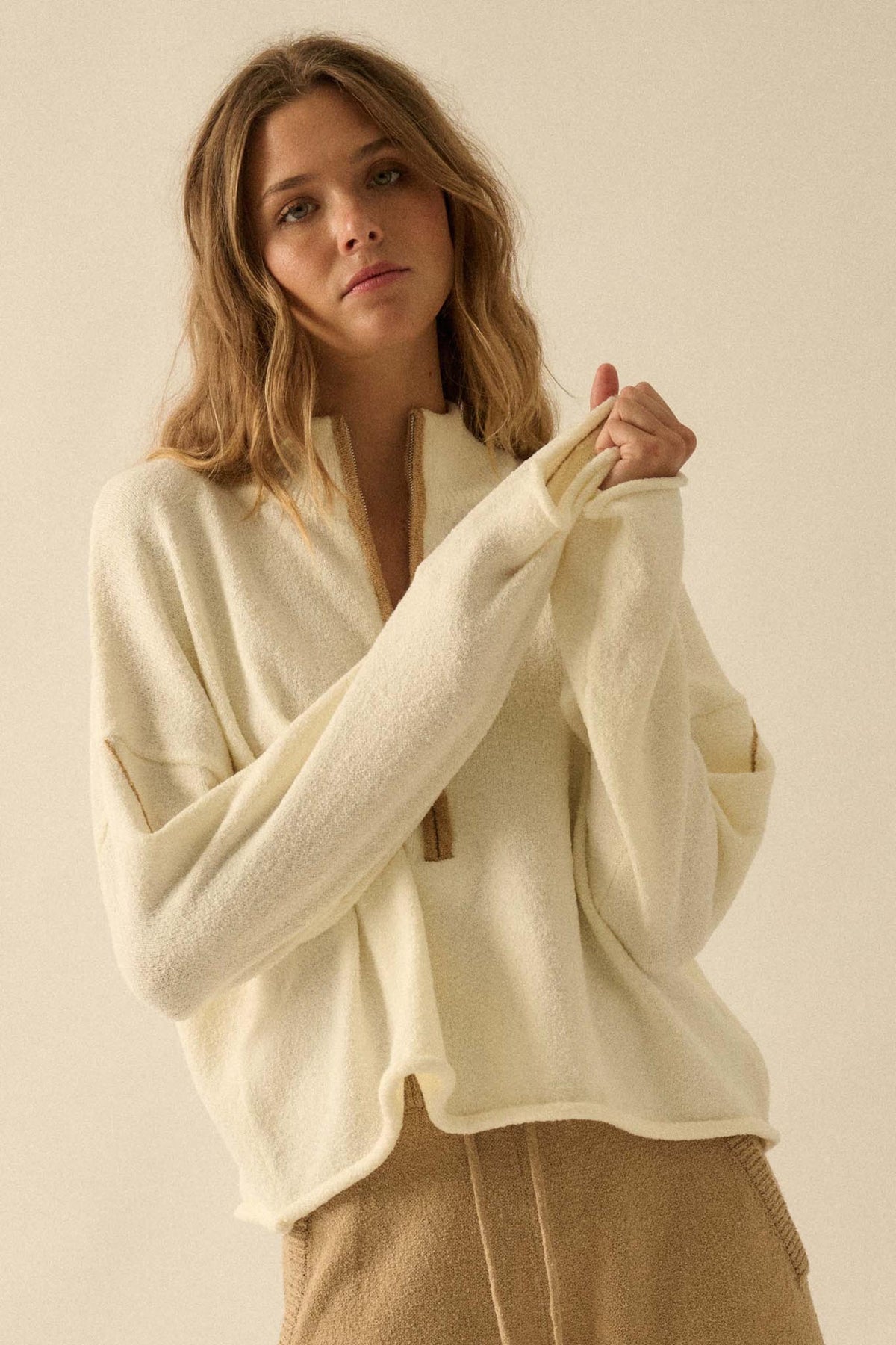 Promise the Label Textured Knit Half-Zip Sweater | ShopPromesa