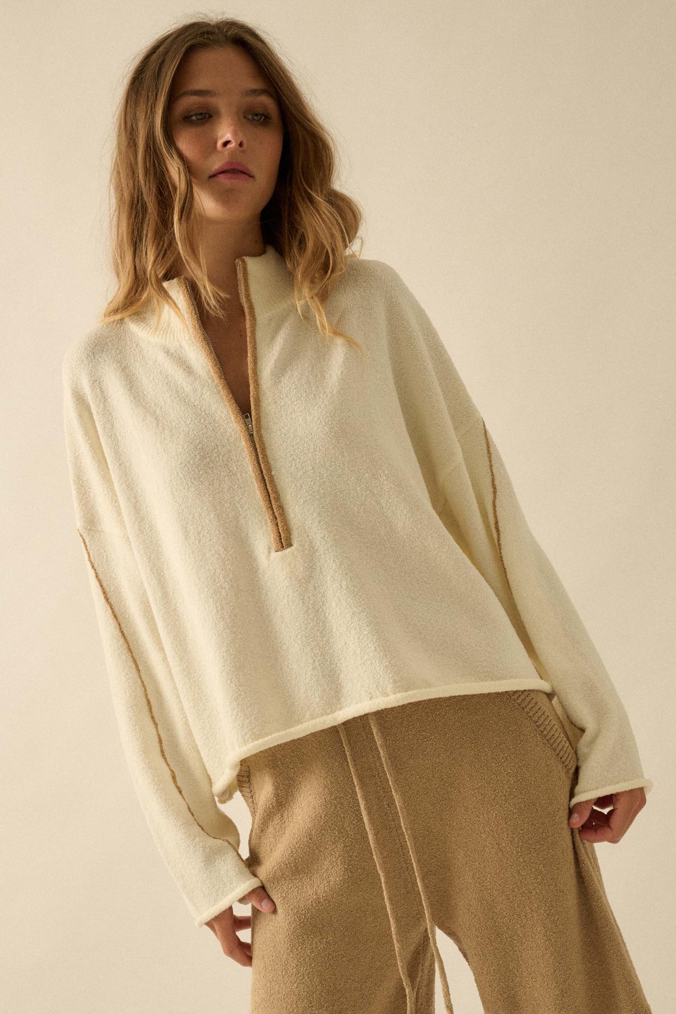 Promise the Label Textured Knit Half-Zip Sweater - ShopPromesa