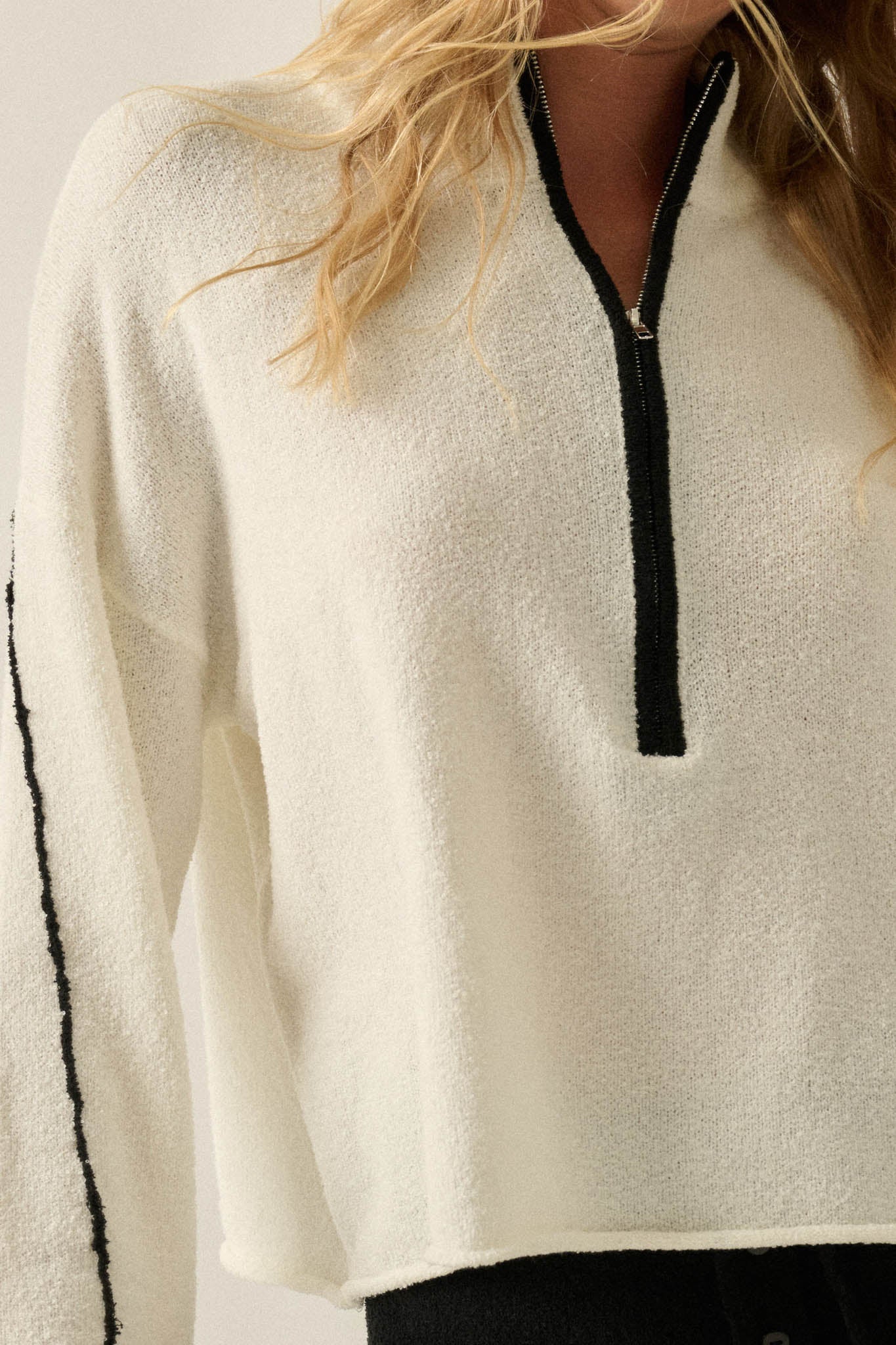 Promise the Label Textured Knit Half-Zip Sweater