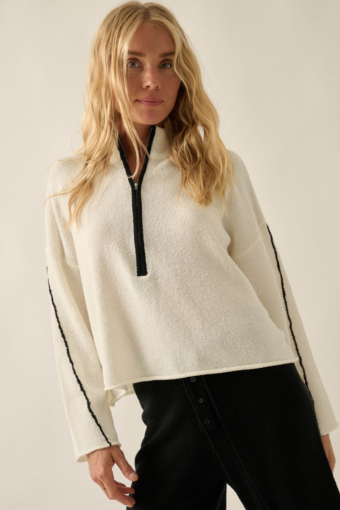 Promise the Label Textured Knit Half-Zip Sweater