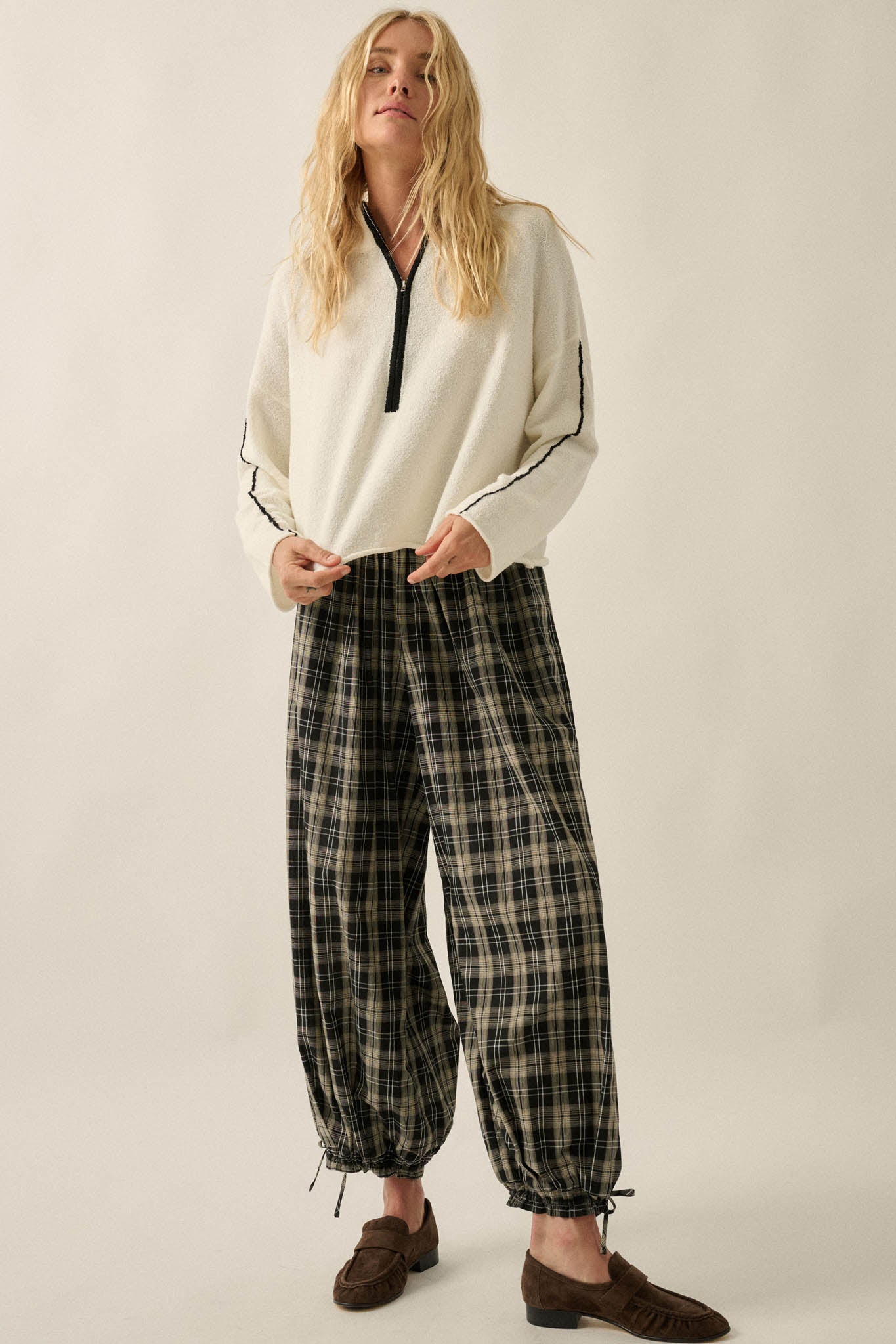Promise the Label Textured Knit Half-Zip Sweater