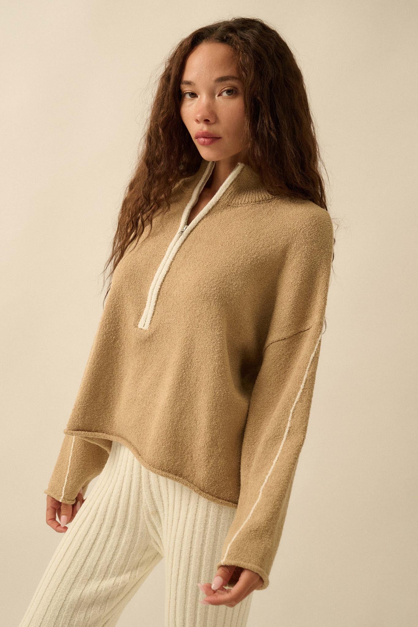 Promise the Label Textured Knit Half-Zip Sweater - ShopPromesa