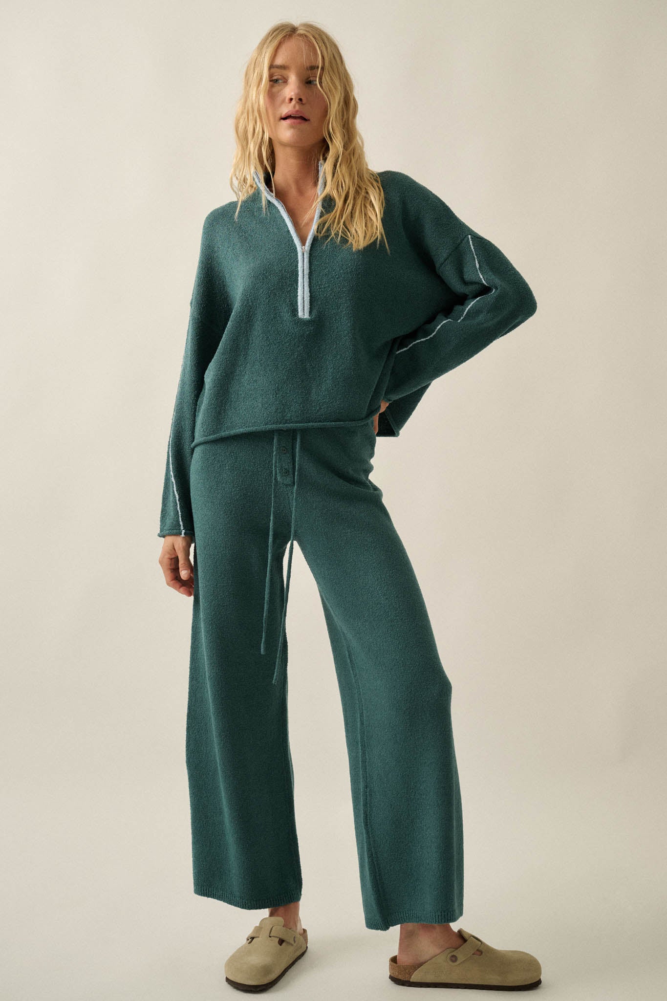 Promise the Label Textured Knit Half-Zip Sweater