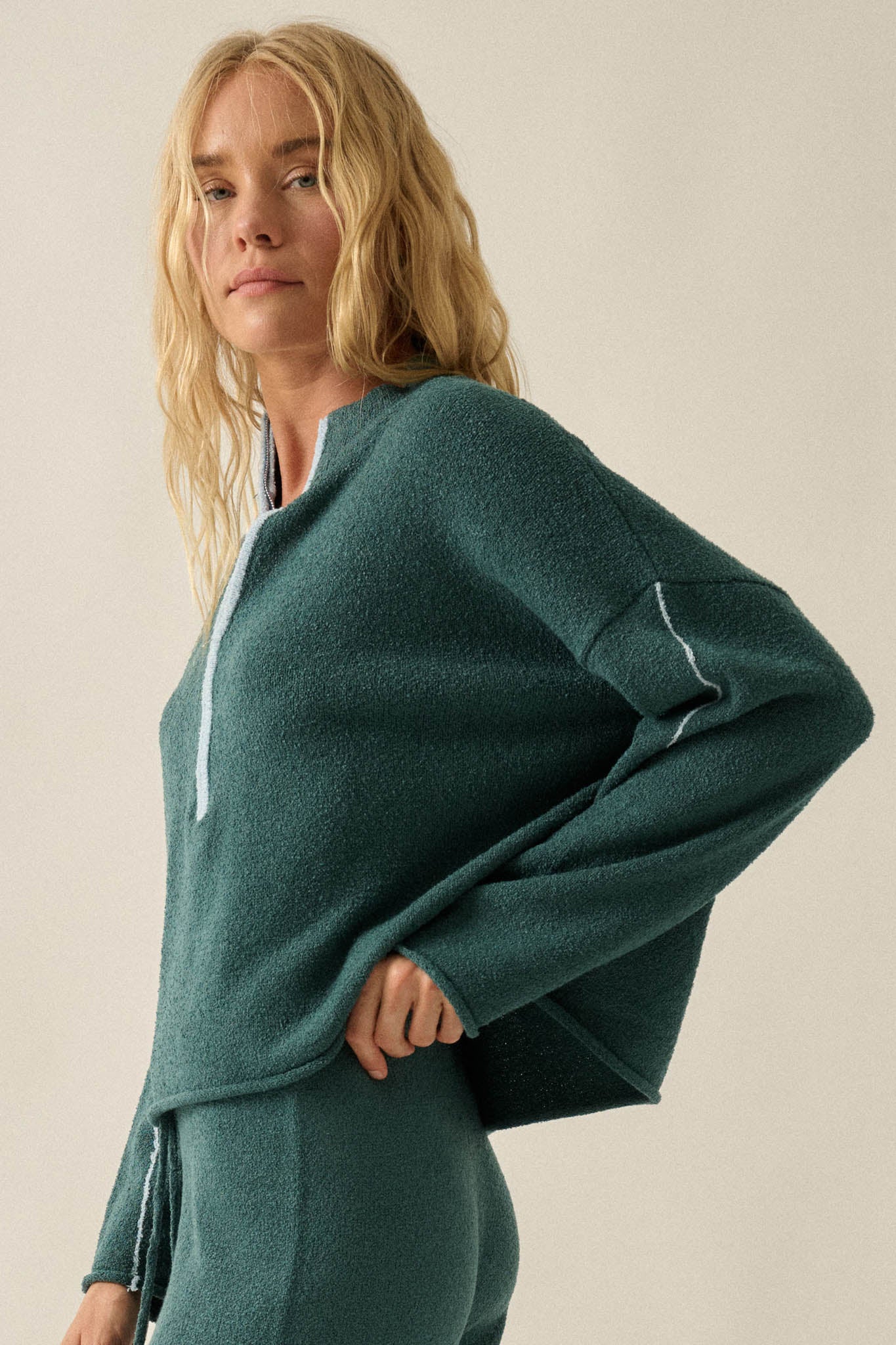 Promise the Label Textured Knit Half-Zip Sweater