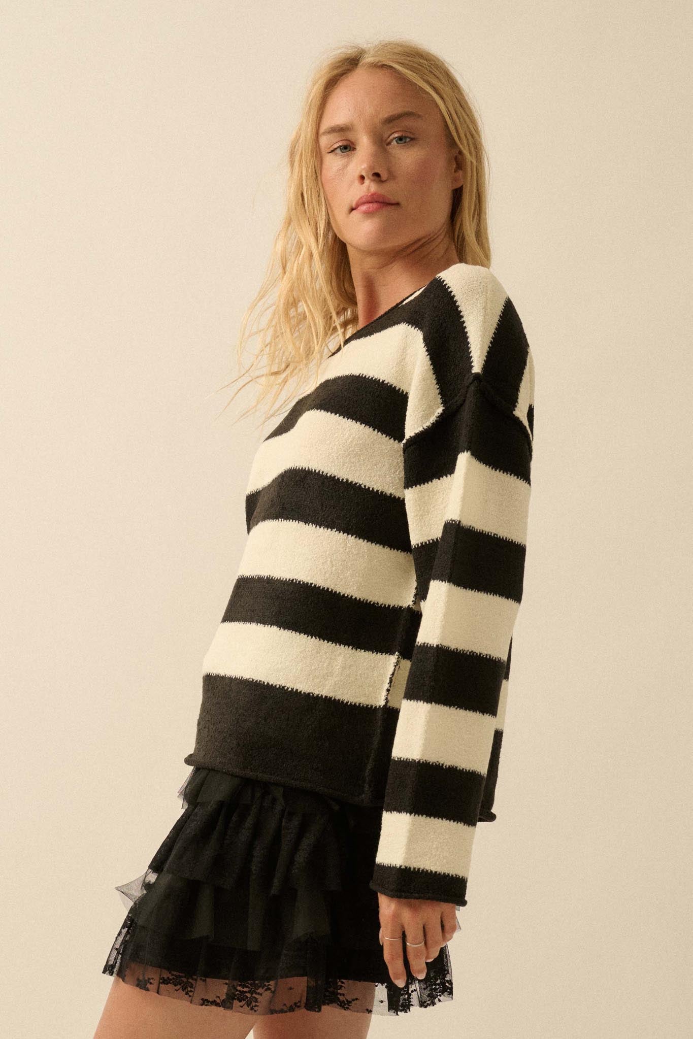 Promise the Label Striped Rolled-Edge Sweater - ShopPromesa