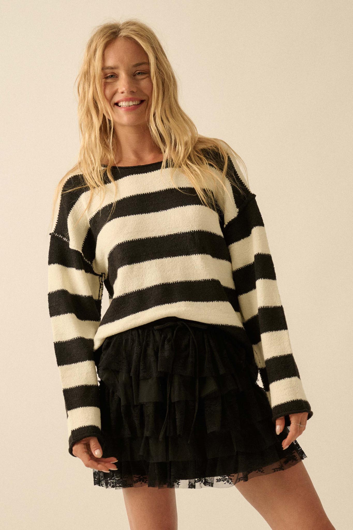 Promise the Label Striped Rolled-Edge Sweater - ShopPromesa