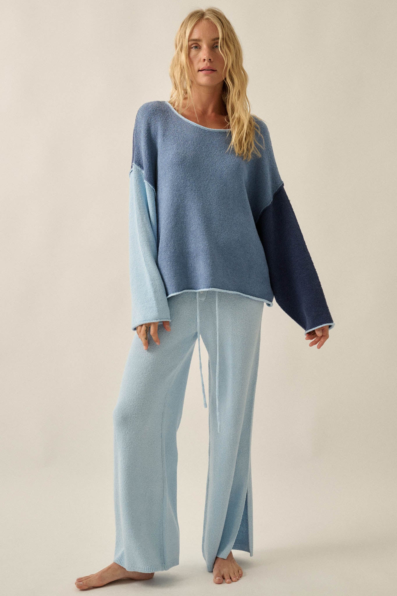 Promise the Label Colorblock Rolled-Edge Sweater