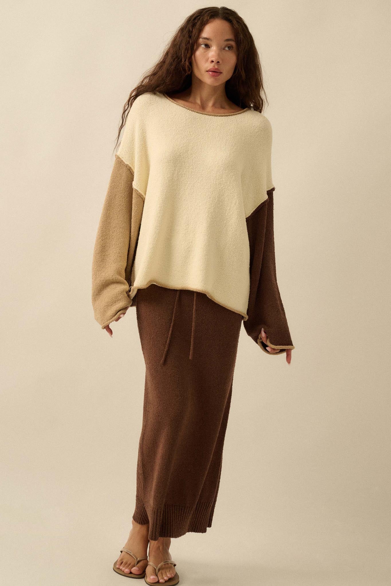 Promise the Label Colorblock Rolled-Edge Sweater - ShopPromesa