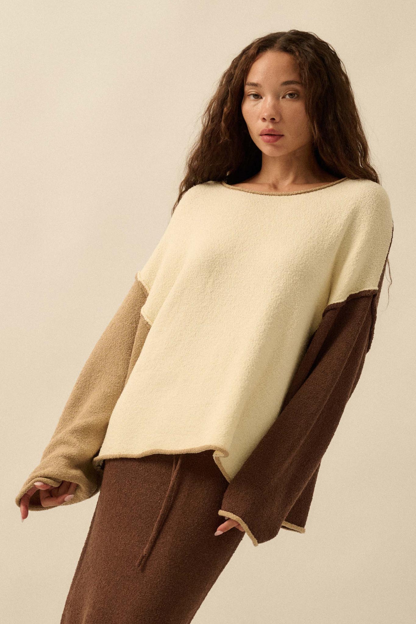 Promise the Label Colorblock Rolled-Edge Sweater - ShopPromesa