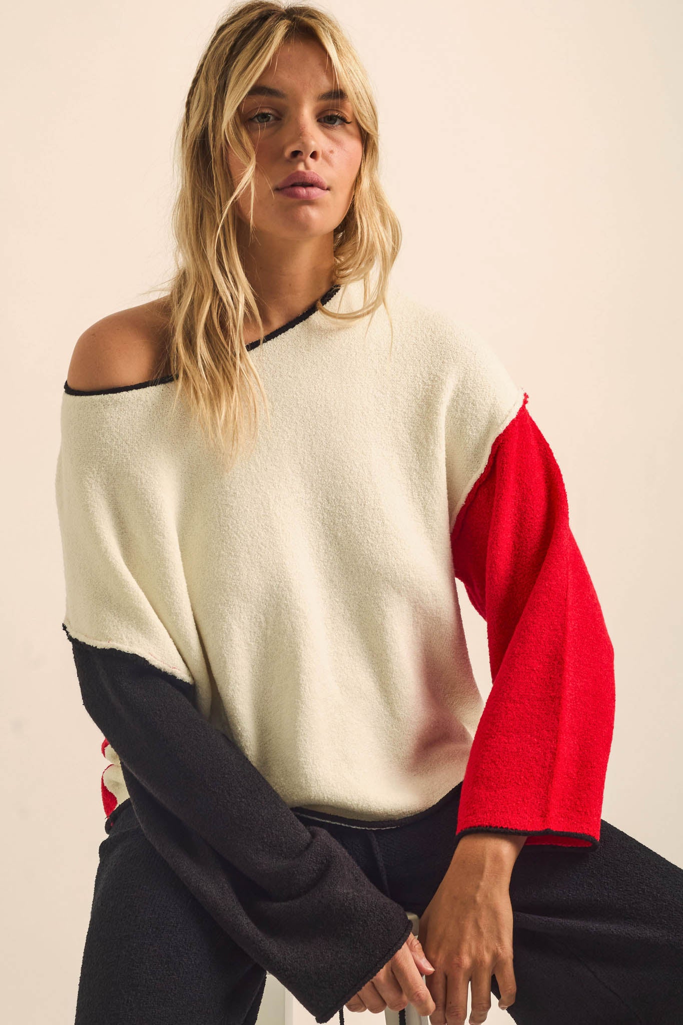 Promise the Label Colorblock Rolled-Edge Sweater