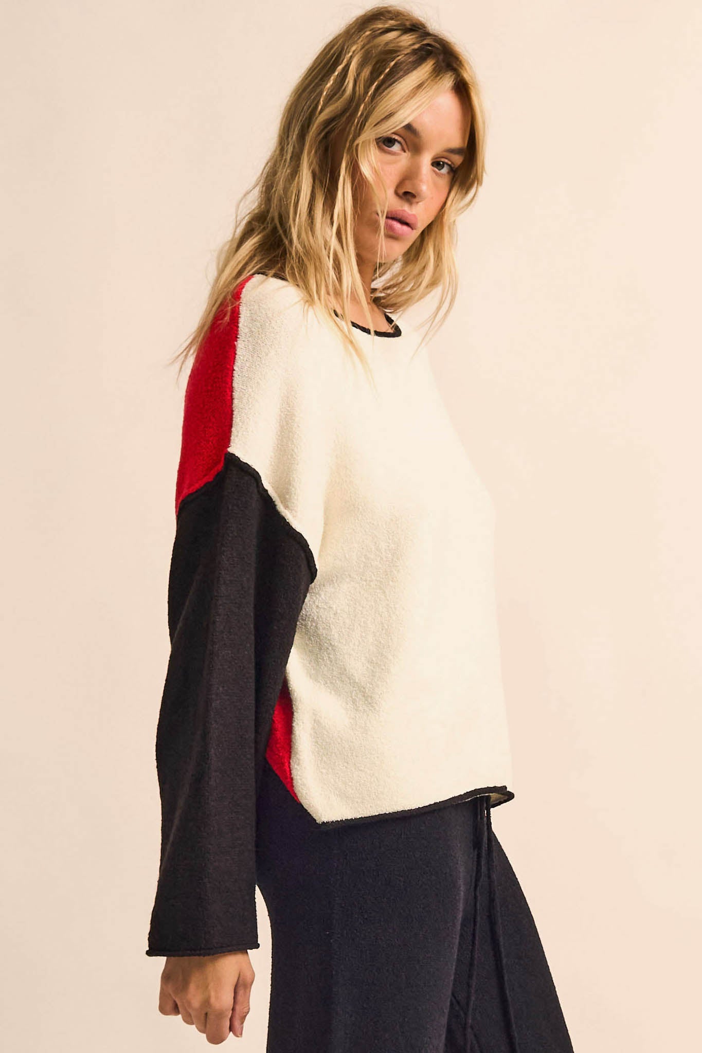 Promise the Label Colorblock Rolled-Edge Sweater