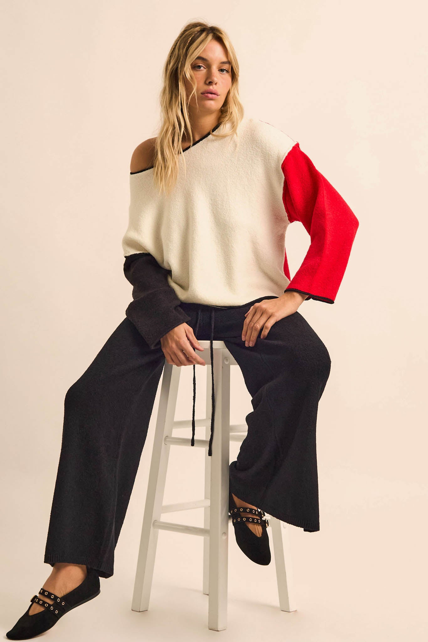 Promise the Label Colorblock Rolled-Edge Sweater