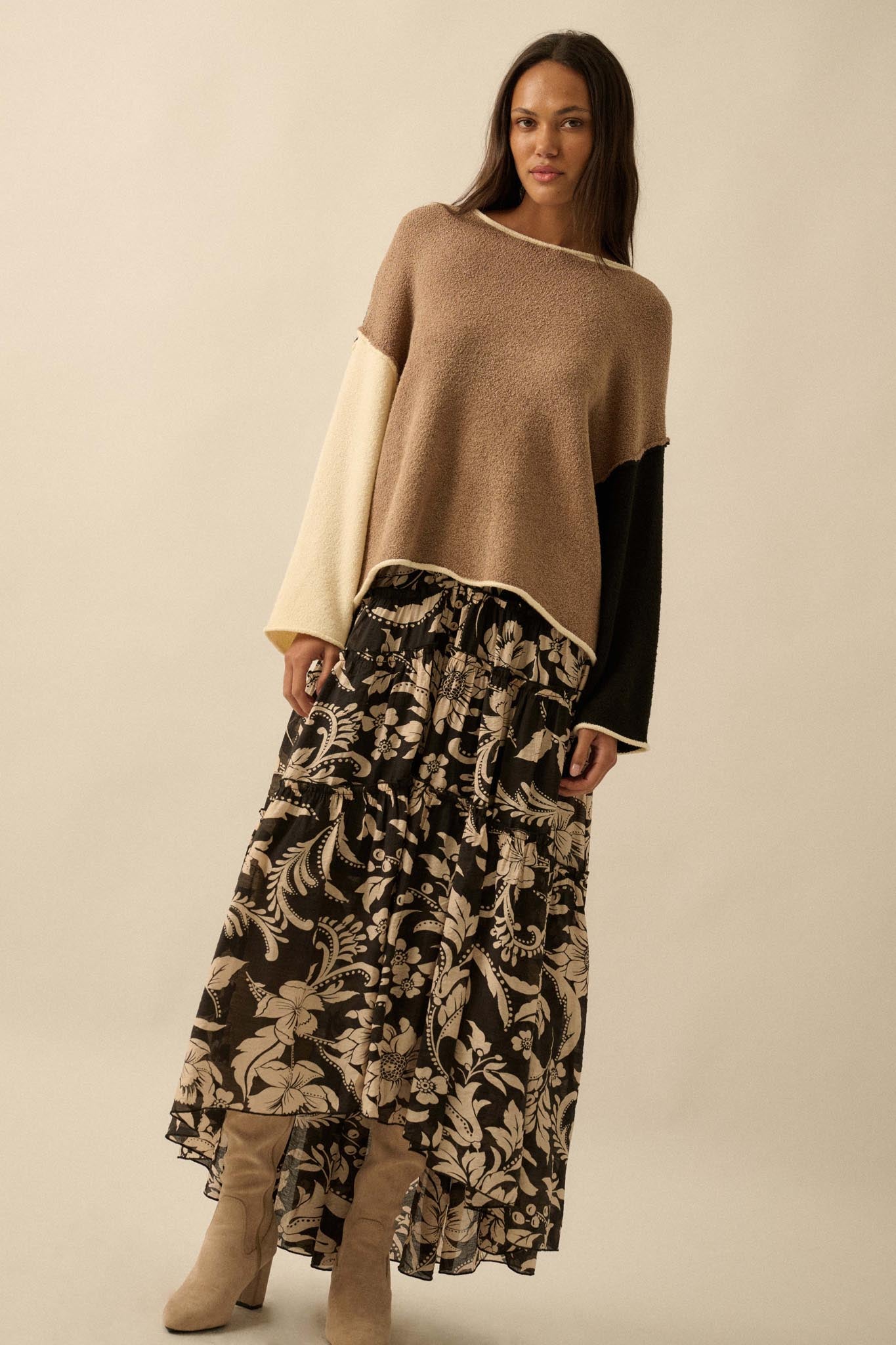 Promise the Label Colorblock Rolled-Edge Sweater - ShopPromesa