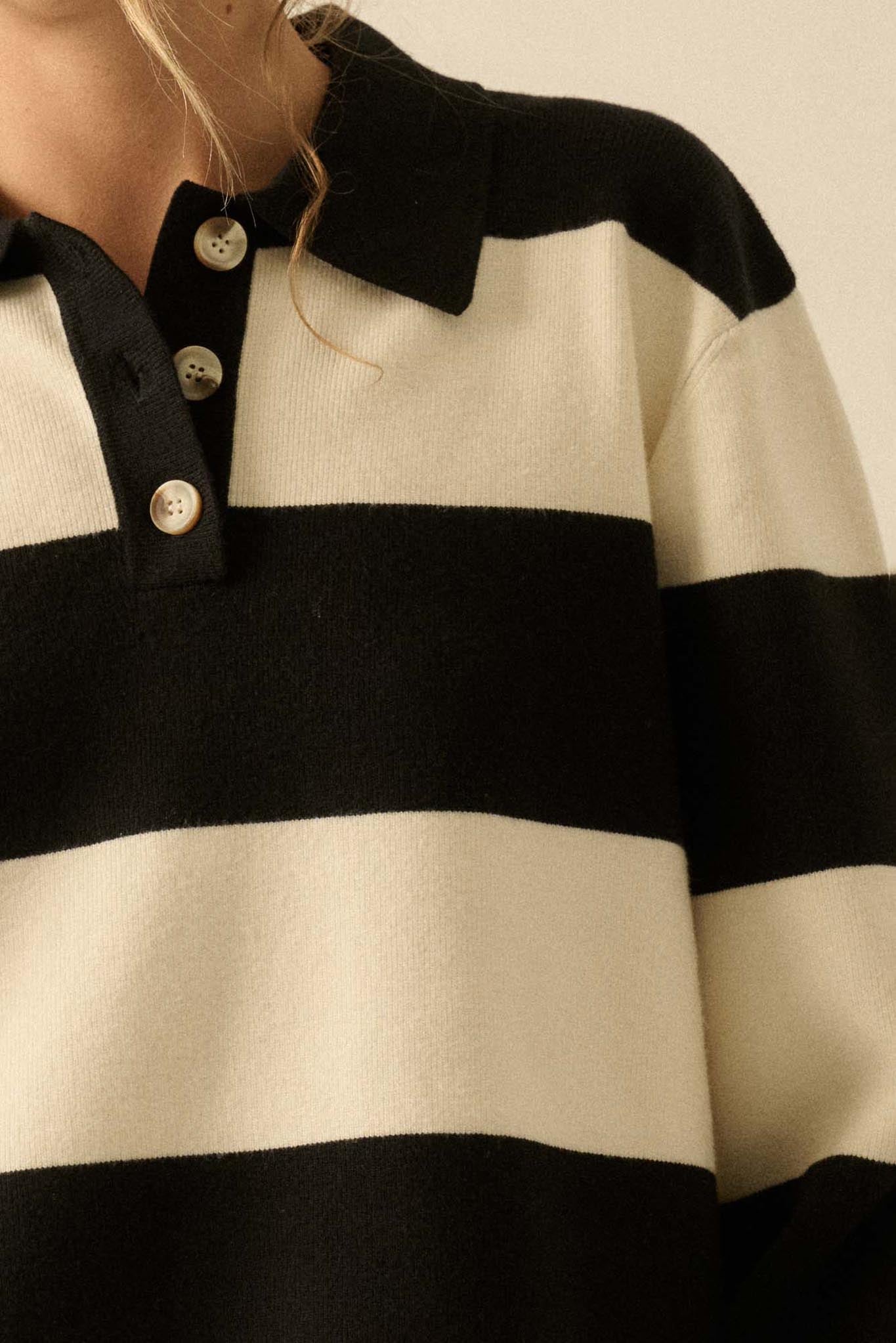 Advantage Line Striped Knit Collared Rugby Sweater - ShopPromesa