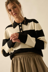 Advantage Line Striped Knit Collared Rugby Sweater - ShopPromesa