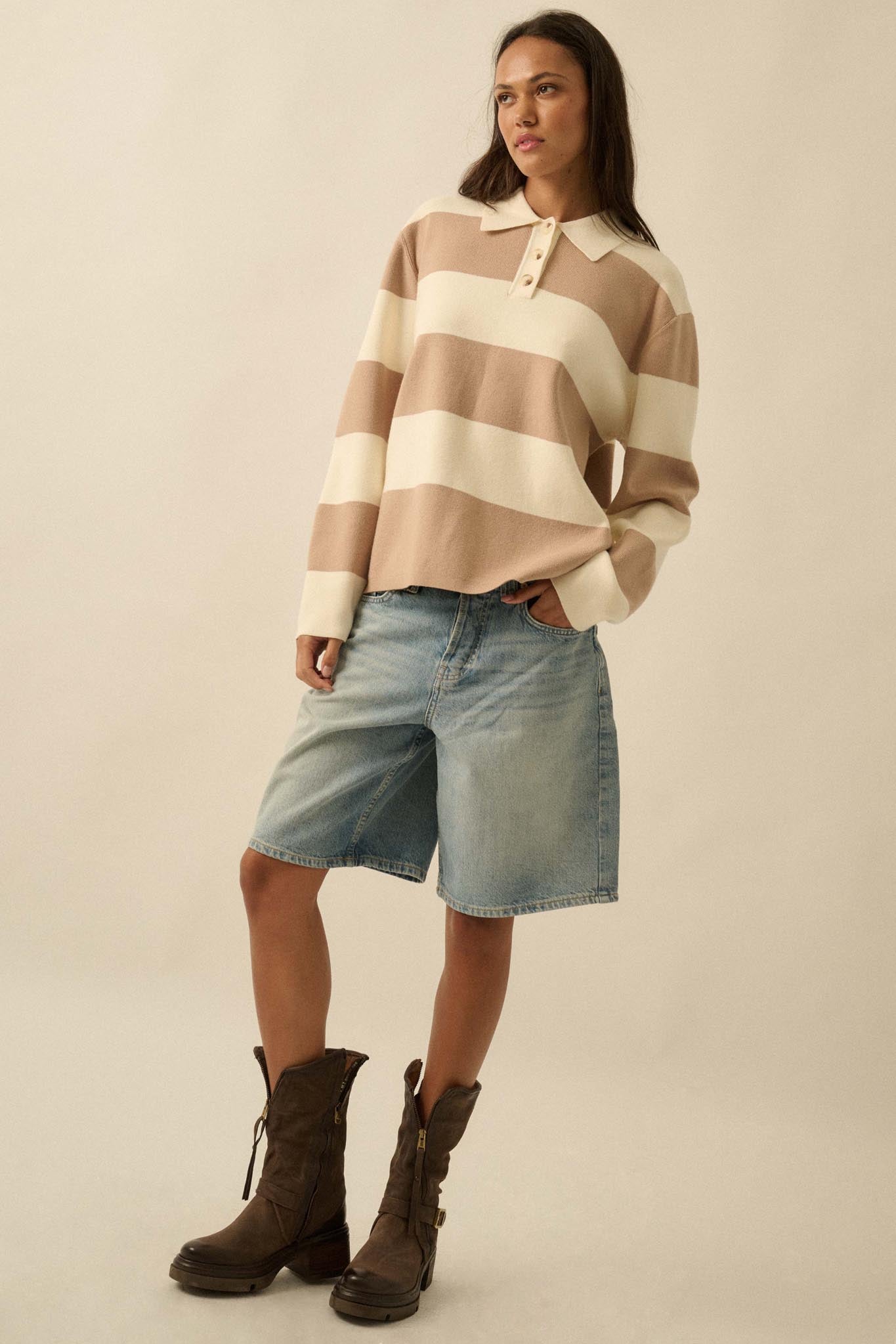 Advantage Line Striped Knit Collared Rugby Sweater - ShopPromesa